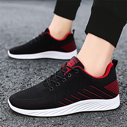 y otoño Hombres Zapatillas Malla Plana Transpirable Rayas Color sólido Casual Deportivas Hombre Baratas (Red, 44)