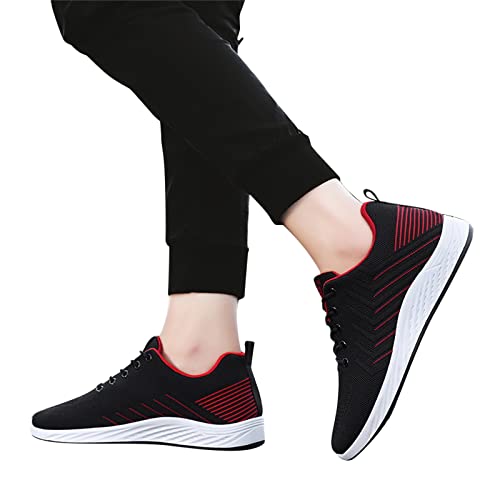 y otoño Hombres Zapatillas Malla Plana Transpirable Rayas Color sólido Casual Deportivas Hombre Baratas (Red, 44)