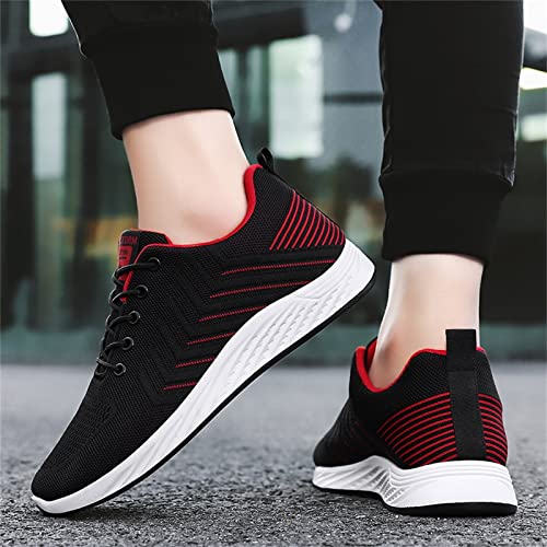 y otoño Hombres Zapatillas Malla Plana Transpirable Rayas Color sólido Casual Deportivas Hombre Baratas (Red, 44)