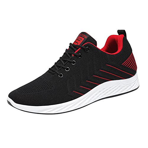 y otoño Hombres Zapatillas Malla Plana Transpirable Rayas Color sólido Casual Deportivas Hombre Baratas (Red, 44)