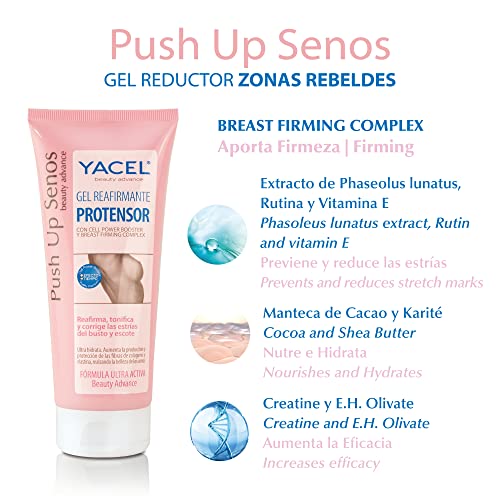 Yacel Push Up Senos. Gel Reafirmante Protensor. Reafirma, Tonifica y Corrige las Estrías del Busto y Escote. Apto en Embarazo y Lactancia. 200 ml., 200 mililitro, 1