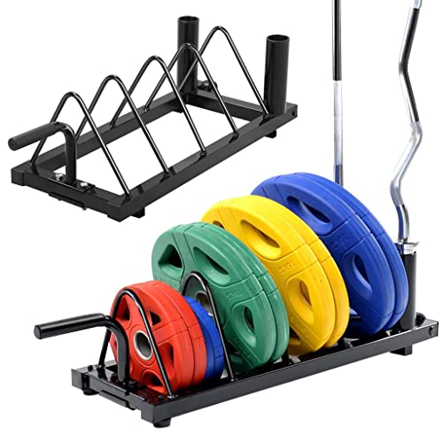 Yaheetech Horganizador Horizontal de Placas para Parachoques Soporte de planchas para Fitness de Fuerza Plancha estándar Ruedas 4 Compartimentos Fitness Gym Negro