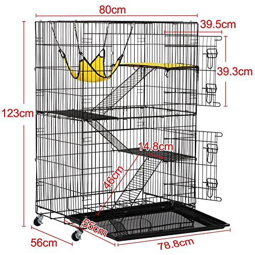 Yaheetech Jaula para Mascota Jaula con 4 Niveles con Ruedas Jaula para Conejos Hamsters Altura 123 cm Jaula Grande con 2 Puertas