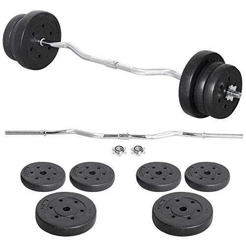 Yaheetech Juego de Mancuernas de Peso 25 kg con Barra Curl Z de 120cm Barra de Peso Musculacion con Disco de 2,5 kg/5 kg para Manillas/Brazadas/Sentadillas Gimnasio Fitness - Hierro - Negro