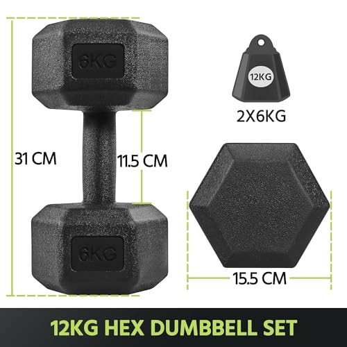 Yaheetech Juego de Pesas y Mancuernas Mancuernas Hexagonales Pesas de Ejercicio pesa Gimnasio en Casa para Gimnasio Fitness Negra 12 KG