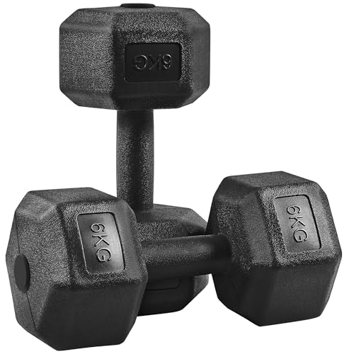 Yaheetech Juego de Pesas y Mancuernas Mancuernas Hexagonales Pesas de Ejercicio pesa Gimnasio en Casa para Gimnasio Fitness Negra 12 KG