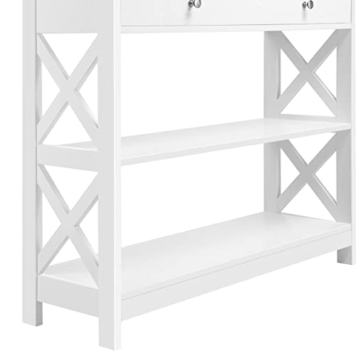 Yaheetech Mesa Consola Recibidor Mueble de Entrada Estrecha Clásica con Cajon Grande Mesa Auxiliar para Pasillo Comedor Blanco 100x30x80cm