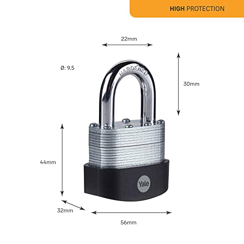 Yale Y125B/50/129/1 Candado de Alta Seguridad Laminados Extreme Resistente a la intemperie Cromado 60 mm Arco Corto Y125B