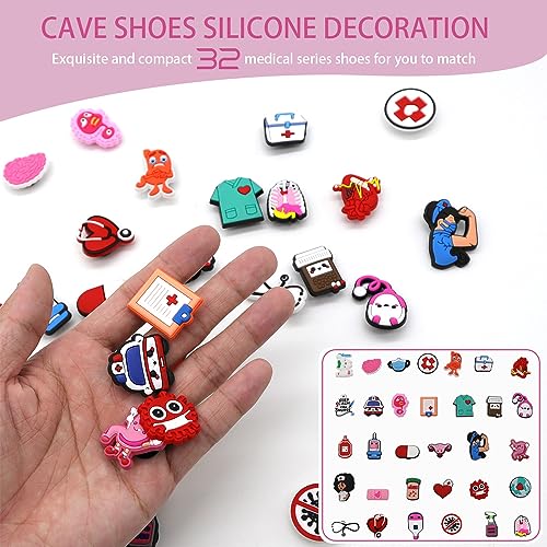 YDHfdc 32 Piezas Adornos para Zapatos Shoe Charms de PVC Encantos de Zapatos de Dibujos con Tema Médico Pin Crocs para Mujeres, Niños y Hombres