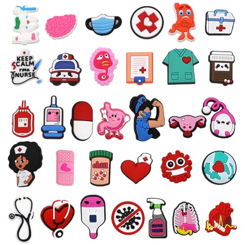 YDHfdc 32 Piezas Adornos para Zapatos Shoe Charms de PVC Encantos de Zapatos de Dibujos con Tema Médico Pin Crocs para Mujeres, Niños y Hombres