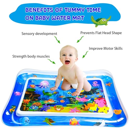 YEAUWILY Colchoneta de Agua para Bebe 3 6 9 12 Meses, Alfombra de Agua para bebé Almohadilla Agua Inflable Juguete sensorial para bebés Alfombra Agua para Bebe 0 2 4 8 Meses 70x50cm