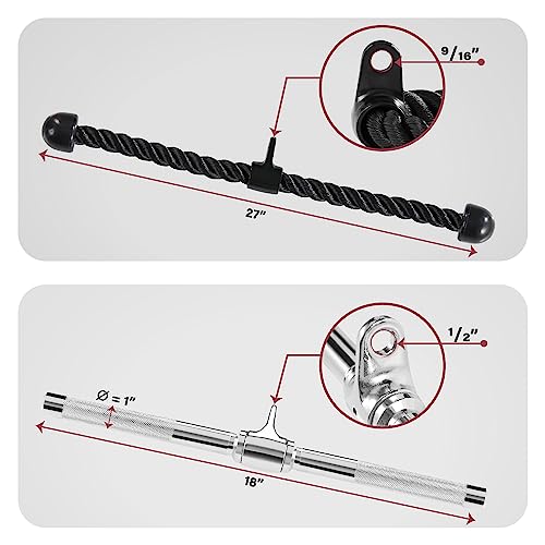 Yes4All 5SU6 Combo Cable Attachment, cuerda para tríceps, barra recta