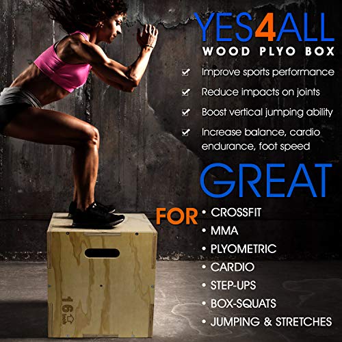 Yes4All BW0X 3 en 1 Caja de Madera 50,8 x 45,7 x 40,6 cm, Entrenamiento Pliométrico, Color Madera Clara, Caja de Salto