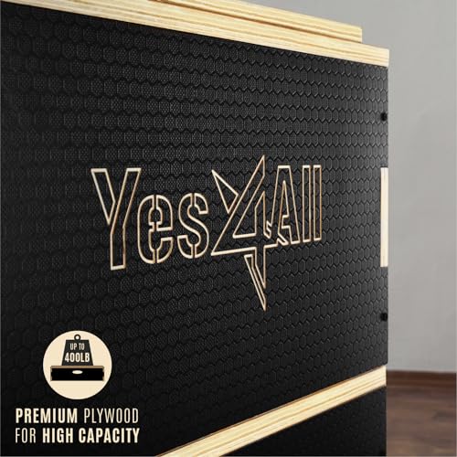 Yes4All C756 Caja de Madera 3 en 1 con Superficie Antideslizante, 10.2 cm H, Plataforma de Caja Pliométrica para Entrenamiento y Cajas de Salto para Gimnasio en Casa y Entrenamiento al Aire, Negro