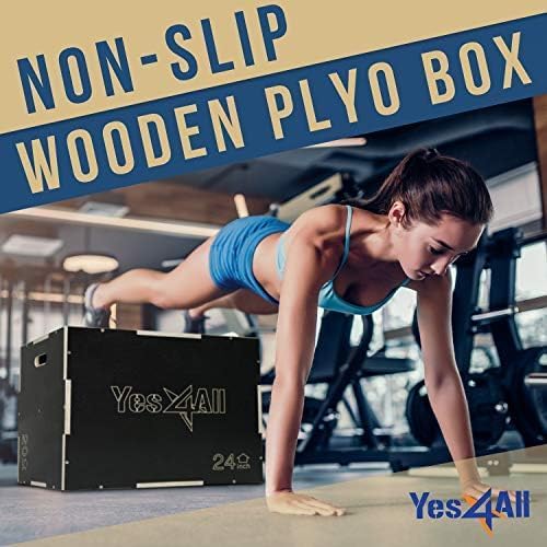 Yes4All Caja pliométrica de madera antideslizante 3 en 1, caja pliométrica para gimnasio en casa y entrenamiento al aire libre, 16 pulgadas, 14 pulgadas, 12 pulgadas, color negro