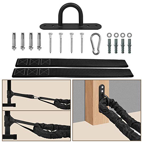 Yes4All Cuerda de entrenamiento para ejercicios de batalla con cubierta protectora, anclaje de acero y correa incluida, 38 mm/50 mm de diámetro, Poly Dacron, 9 m, 12 m, 15 m de longitud (38 mm - 9 m)