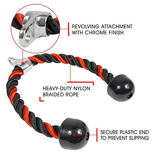 Yes4All Cuerda de tríceps roja y negra de 36 pulgadas, accesorio de cable negro, sistema de polea para gimnasio con mosquetón, accesorio para máquina de ejercicio