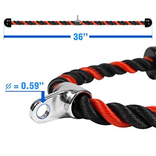 Yes4All Cuerda de tríceps roja y negra de 36 pulgadas, accesorio de cable negro, sistema de polea para gimnasio con mosquetón, accesorio para máquina de ejercicio