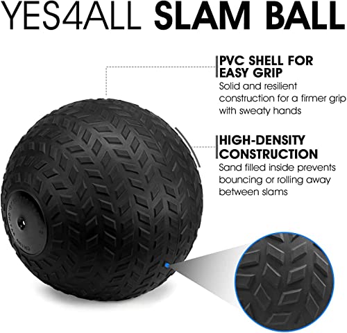 Yes4All D297 Slam Balls 6.8 kg, Negro, balón Medicinal Relleno de Arena, sin Rebote, Adecuado para Entrenamiento y Fuerza