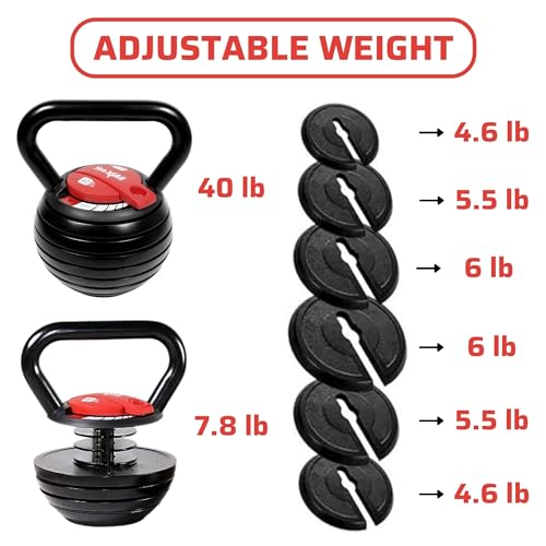 Yes4All JX7N 18 kg Kettlebell Ajustable, Campana de Hierro Fundido, Set de Pesas Kettlebells