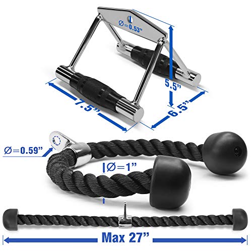 Yes4All Jxlx Yes4All - Accesorio de cable de doble mango D y cuerda de tracción para tríceps, combo 2 en 1 para máquina de cables, E, mango doble D + cuerda de tríceps, 25 libras Reino Unido