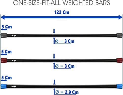 Yes4All L8QF Barra de Ejercicio con Peso para Entrenamiento Corporal Total - Juego de 3 Barras con Peso de 5 LB, 8 LB, 12 LB - Ideal para Fisioterapia, aeróbic y Yoga