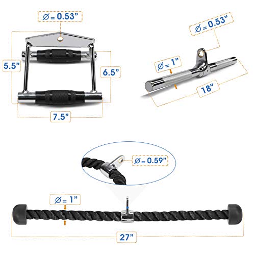 Yes4All M0HX Combo Cable Attachment, Mango Doble D, TricepRope, Barra en V