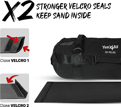 Yes4All M89B Saco de Arena, Negro, 0 - 34 Kilogramos, Saco lastrado para entrenamiento de carrera, Saco de Arena para entrenamiento funcional, Crossfit, Fitness, Conditioning