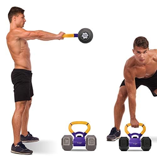 Yes4All N90Y Agarre Kettlebell, Amarillo y morado, Convierte mancuernas en Kettlebells