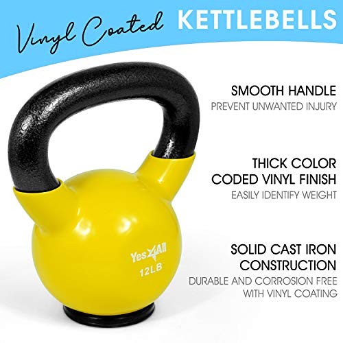 Yes4All NVF1 Kettlebell de hierro fundido con revestimiento de vinilo y base de goma protectora, amarillo, 5,4 kg