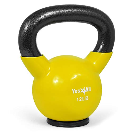 Yes4All NVF1 Kettlebell de hierro fundido con revestimiento de vinilo y base de goma protectora, amarillo, 5,4 kg