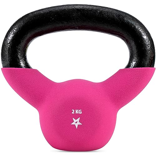 Yes4All Pesas rusas con revestimiento de neopreno de 2 kg, pesas rusas para entrenamiento de fuerza, 2 kg, color rosa