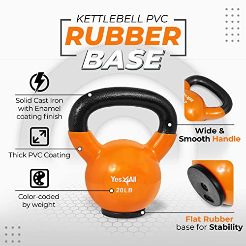 Yes4All RPL7 Kettlebell de hierro fundido con revestimiento de vinilo y base de goma protectora, naranja, 9 kg