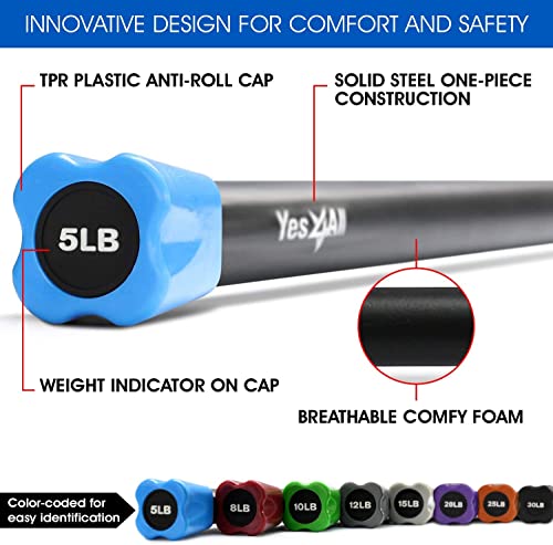 Yes4All RZLL Barra ponderada de Entrenamiento Corporal Total, Barra de Entrenamiento ponderada, Barra Corporal para Ejercicio (5 Libras)