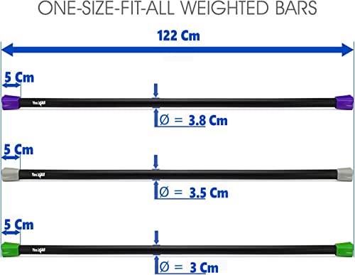 Yes4All RZP2 Barra de Ejercicio con Peso para Entrenamiento Corporal Total - Juego de 3 Barras con Peso de 10 LB, 15 LB, 20 LB - Ideal para Fisioterapia, aeróbic y Yoga