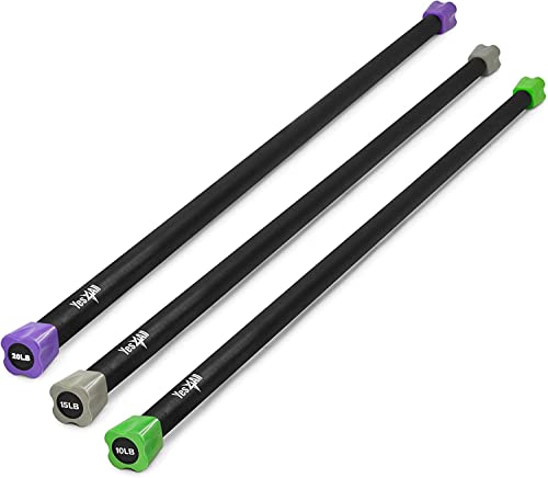 Yes4All RZP2 Barra de Ejercicio con Peso para Entrenamiento Corporal Total - Juego de 3 Barras con Peso de 10 LB, 15 LB, 20 LB - Ideal para Fisioterapia, aeróbic y Yoga