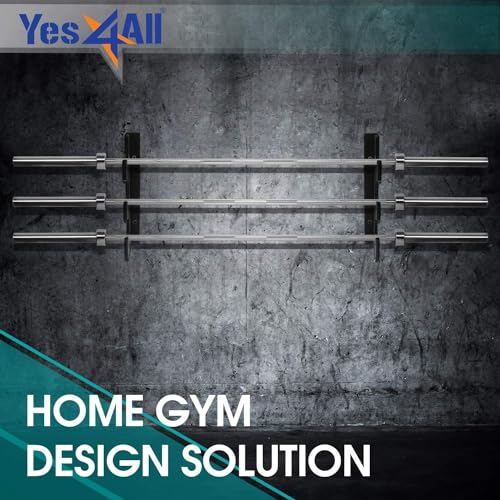 Yes4All Soporte Horizontal de Pared para Barra de Pesas con Capa Protectora de Plástico UHMW-Soporte Colgante para Barra de Pesas, Barra de Ejercicios con Pesas y Barra de Lat Pull Down-Barbell Rack