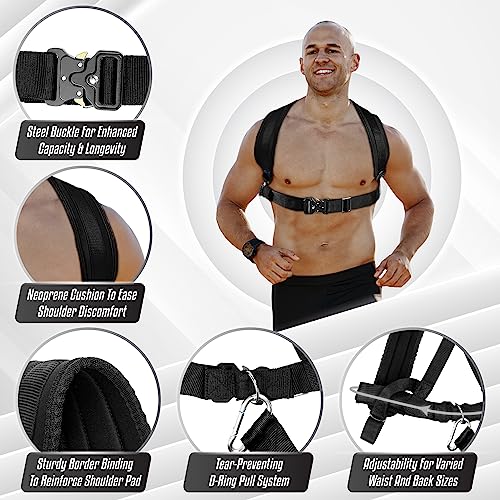 Yes4All Trineo de entrenamiento pesado con chaleco, hebilla de acero, apto para placas de 1 a 2 pulgadas, equipo de entrenamiento de trineo, trineo deportivo para ejercicio atlético y mejora de la