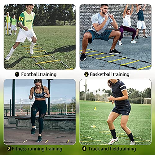 YGORTECH Juego de entrenamiento de agilidad de velocidad de fútbol, escalera de agilidad, 12 conos deportivos y entrenador de patadas de fútbol, equipo de entrenamiento de fútbol para niños y adultos