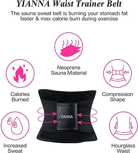 YIANNA Faja Reductora Mujer Abdominal Lumbar Waist Trainer Fajas Reductoras Abdomen Adjustable Negro para Deporte Fitness Postparto, 8002 Size S