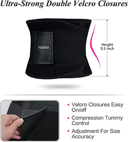 YIANNA Faja Reductora Mujer Abdominal Lumbar Waist Trainer Fajas Reductoras Abdomen Adjustable Negro para Deporte Fitness Postparto, 8002 Size S