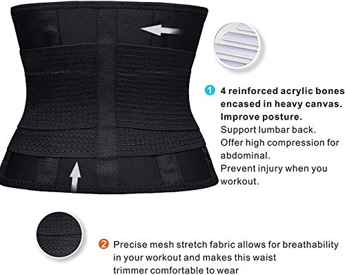 YIANNA Faja Reductora Mujer Abdominal Lumbar Waist Trainer Fajas Reductoras Abdomen Adjustable Negro para Deporte Fitness Postparto, 8002 Size S