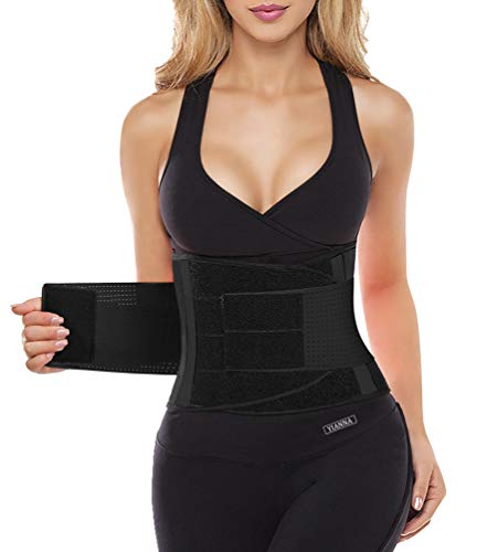 YIANNA Faja Reductora Mujer Abdominal Lumbar Waist Trainer Fajas Reductoras Abdomen Adjustable Negro para Deporte Fitness Postparto, 8002 Size S