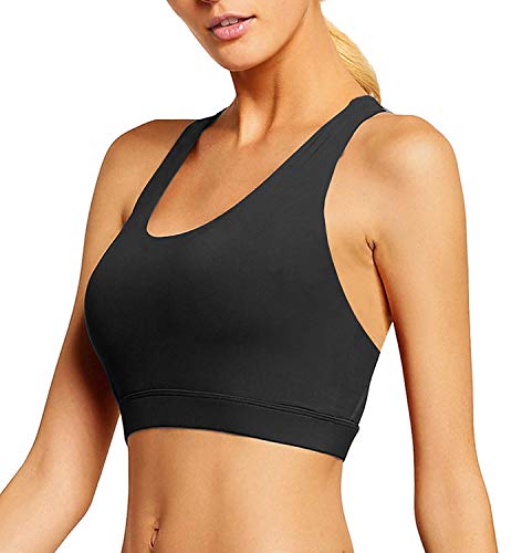 YIANNA Sujetador Deportivo Mujer sin Aros con Relleno Yoga Top Sports Bra Bralette Sujetadores Deportivos Negro, 147 - Size L