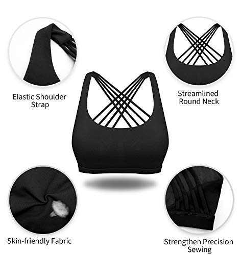 YIANNA Sujetador Deportivo Mujer sin Aros con Relleno Yoga Top Sports Bra Bralette Sujetadores Deportivos Negro, 147 - Size L