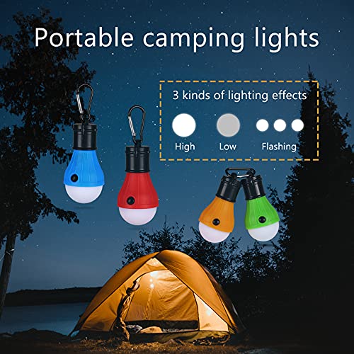 Yizhet Linterna Camping, 4 Piezas Luz Tienda de Campaña 3 Modos Farol Camping LED Impermeable IP65 con Mosquetón Clip Lampara Camping para Acampada, Senderismo, Emergencia Exterior