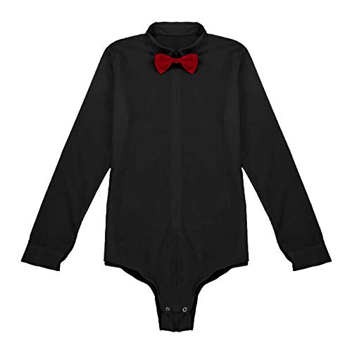 YiZYiF Maillot Baile Latino para Hombres Chicos Camisa Danza Moderna Body Camiseta Baile Lírico Adulto Traje Profesional Tango Danza Contemporánea Negro Large