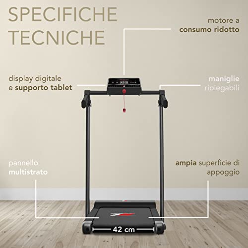 YM Next 1000 Cinta Roulant Electrica Plegable, Marca de Calidad Italiana, Ahorro de Espacio, Robusto, Marco Reforzado, App Kinomap & ZWIFT, 12 Programas de Entrenamiento, Negro