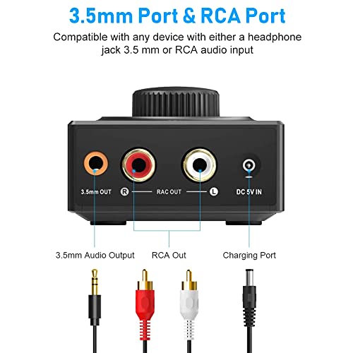 YMOO Receptor Audio Bluetooth 5.3, Adaptador Bluetooth RCA HiFi Receiver 3.5mm Jack Stereo SBC AAC, Estéreo/Altavoz Desde Teléfono/PC/Tableta/Portátil