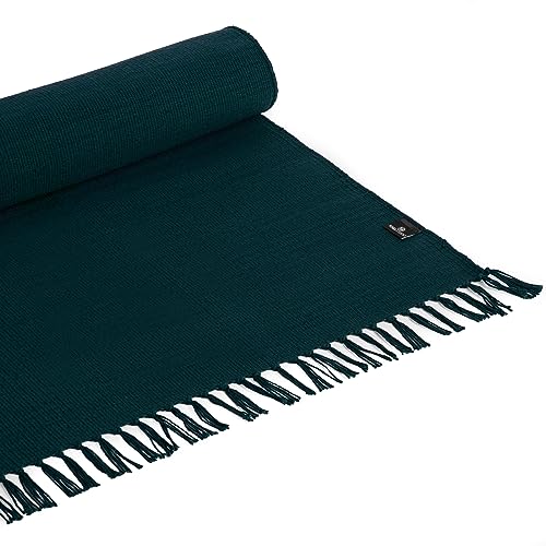 Yoga Studio Alfombra de yoga orgánica - 196 cm x 70 cm alfombra de yoga con borlas, alfombra de yoga de algodón para meditación, relajación, yoga caliente (verde azulado)